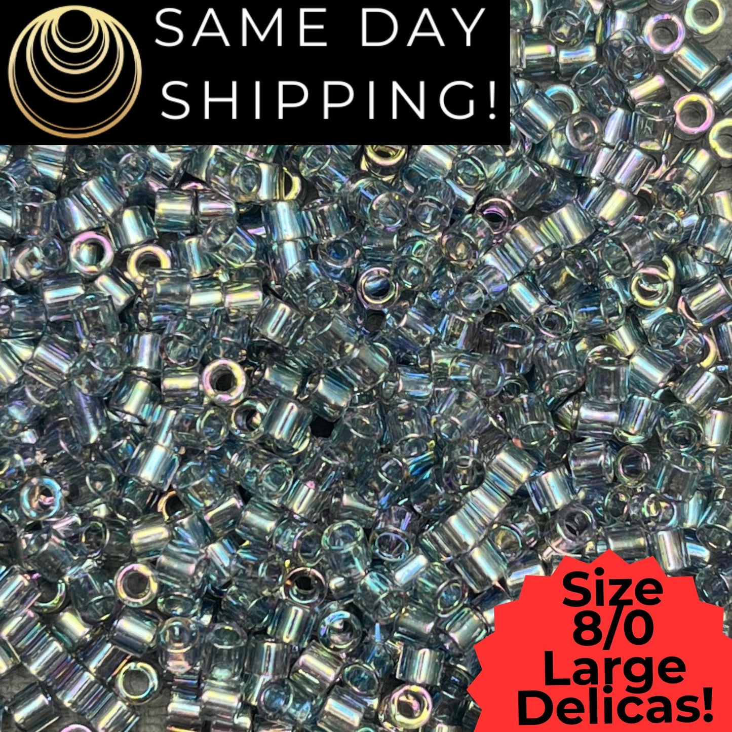 DBL0107 8/0 LARGE Miyuki Delica Beads Transparent Gray Iris