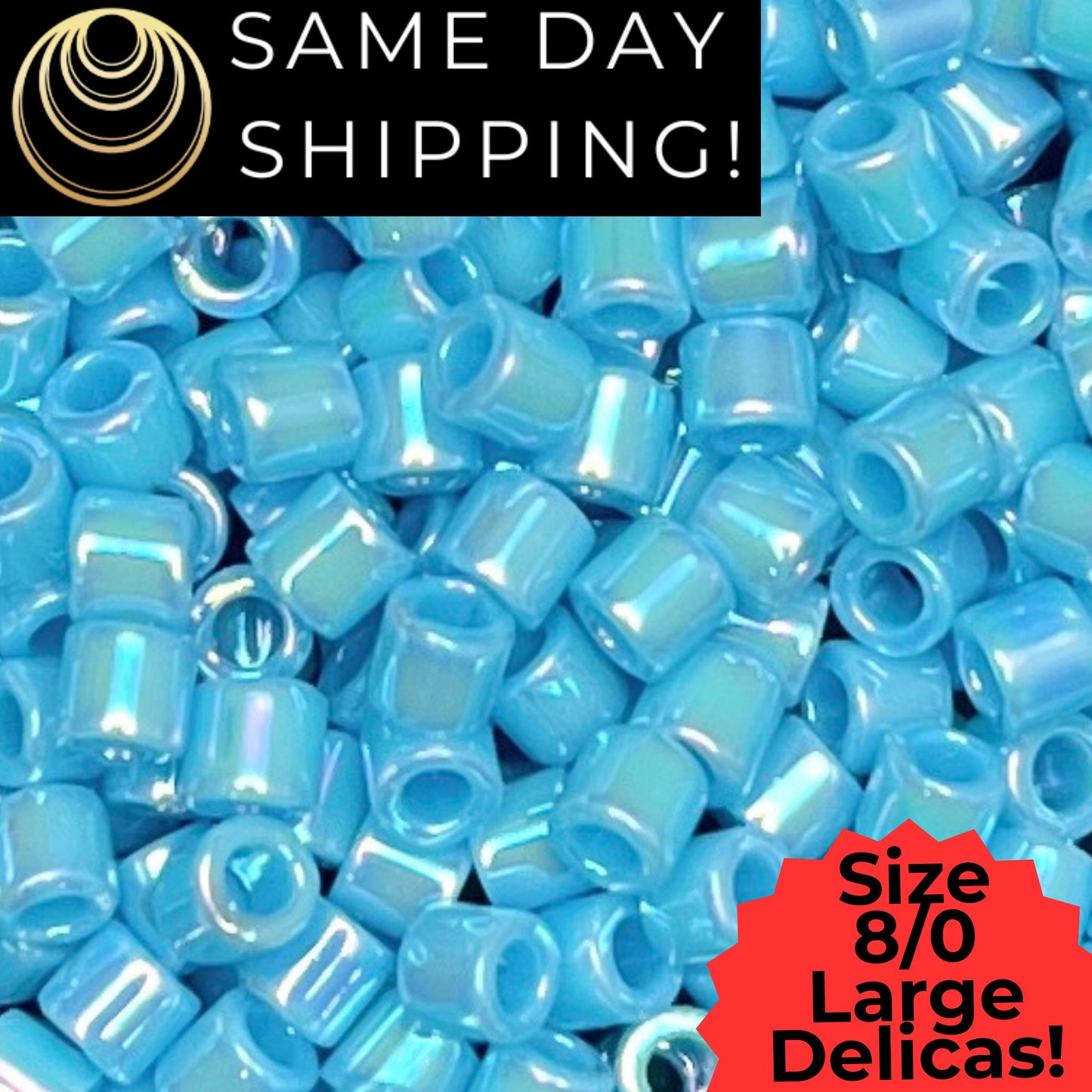 DBL0164 8/0 LARGE Miyuki Delica Beads Opaque Turquoise Blue AB