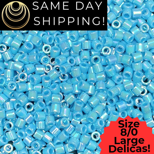DBL0164 8/0 LARGE Miyuki Delica Beads Opaque Turquoise Blue AB