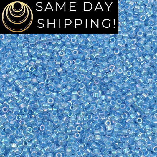 DB0076 11/0 Miyuki Delica Beads Light Blue Lined Crystal AB