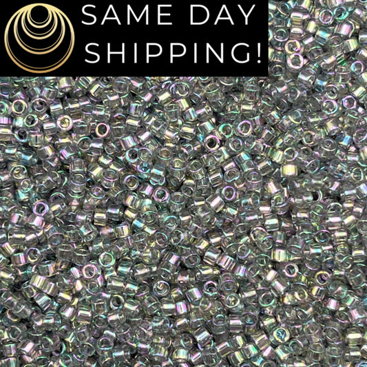 DB0107 11/0 Miyuki Delica Beads Transparent Gray Rainbow Gold Luster
