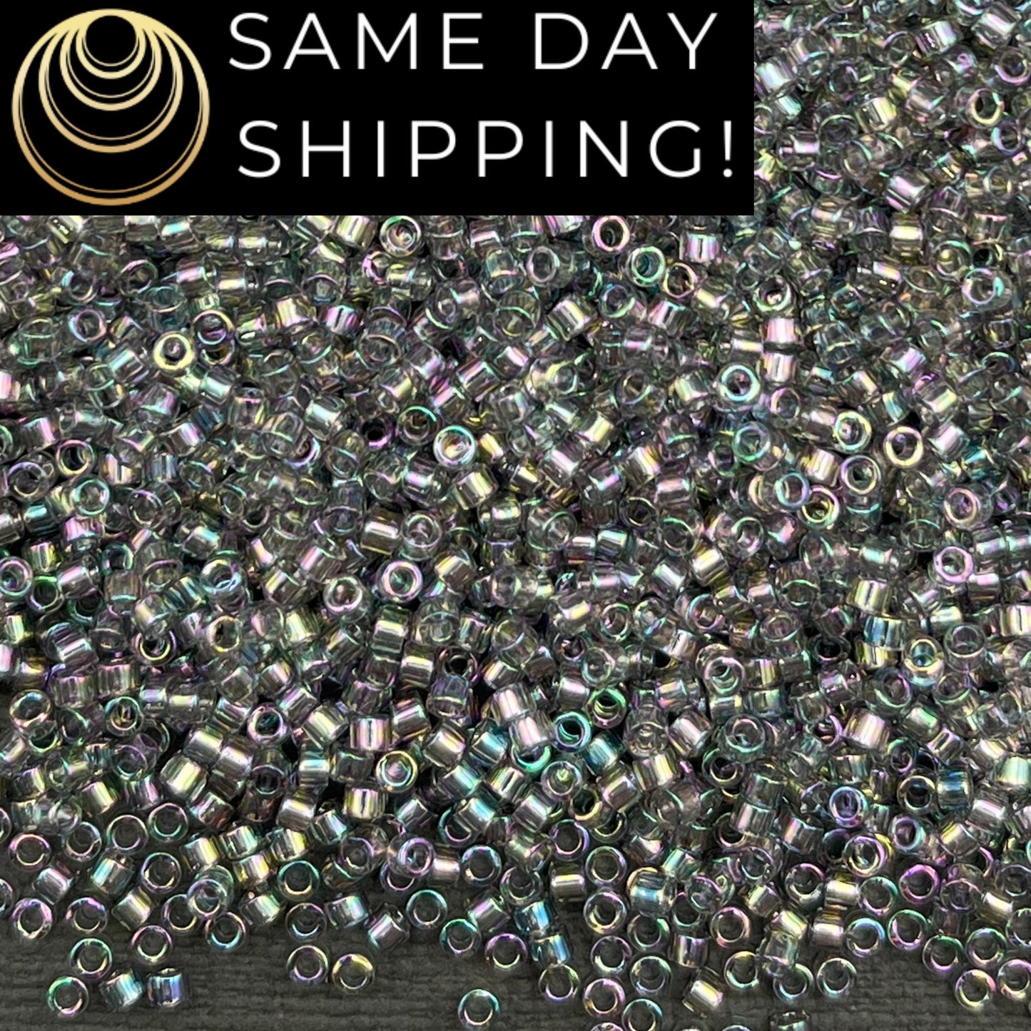 DB0107 11/0 Miyuki Delica Beads Transparent Gray Rainbow Gold Luster