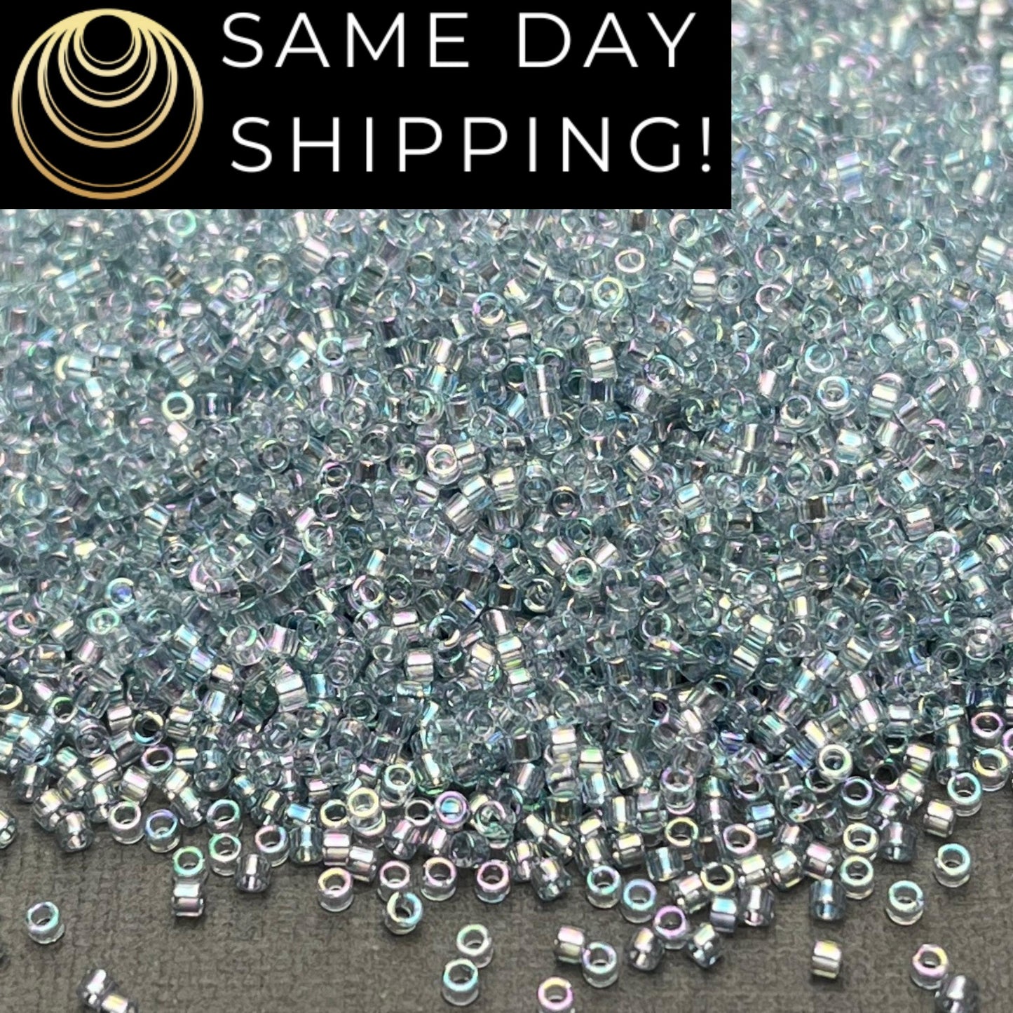 DB0110 11/0 Miyuki Delica Beads Transparent Light Marine Blue Gold Luster
