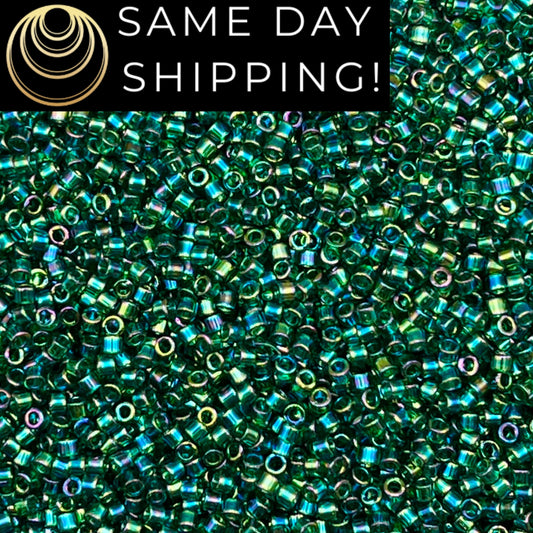 DB0175 11/0 Miyuki Delica Beads Transparent Emerald Green AB