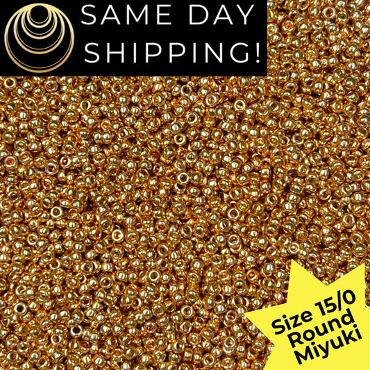 15-1053 Miyuki Size 15/0 Round Rocaille Seed Beads Galvanized Gold