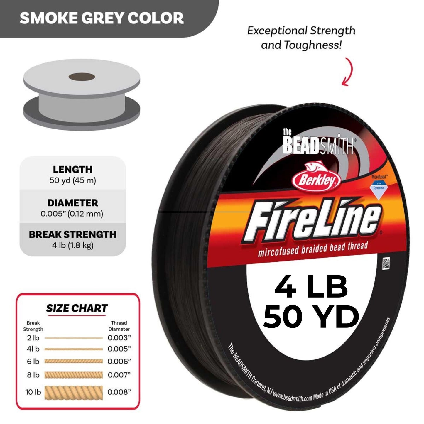 4LB, 50YD Smoke Fireline Beading Thread