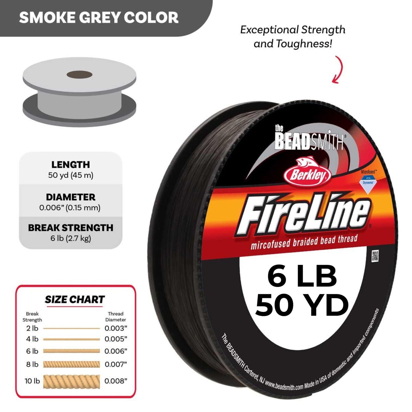 6LB, 50YD Smoke Fireline Beading Thread