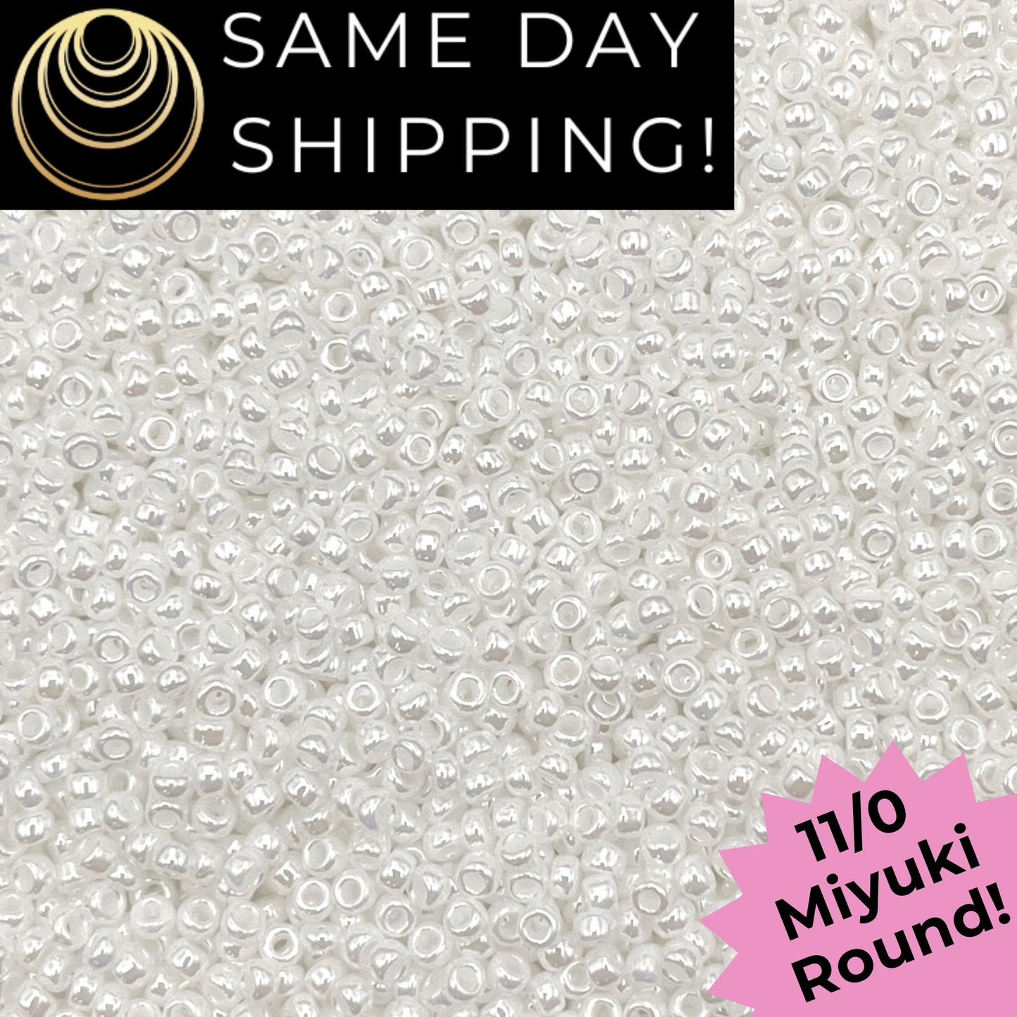 11-0420 Miyuki 11/0 Round Seed Beads White Pearl Ceylon