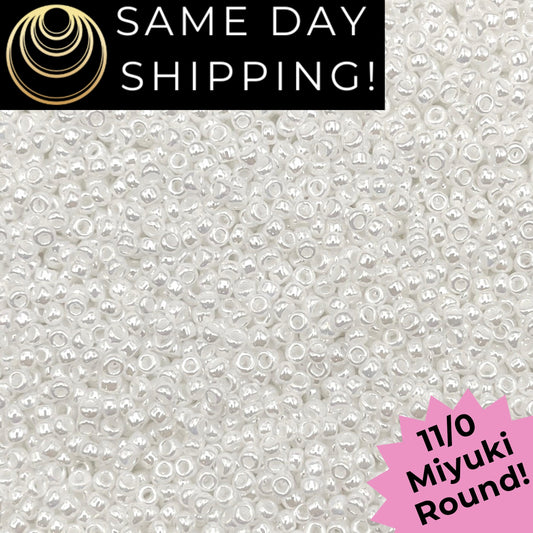 11-0420 Miyuki 11/0 Round Seed Beads White Pearl Ceylon