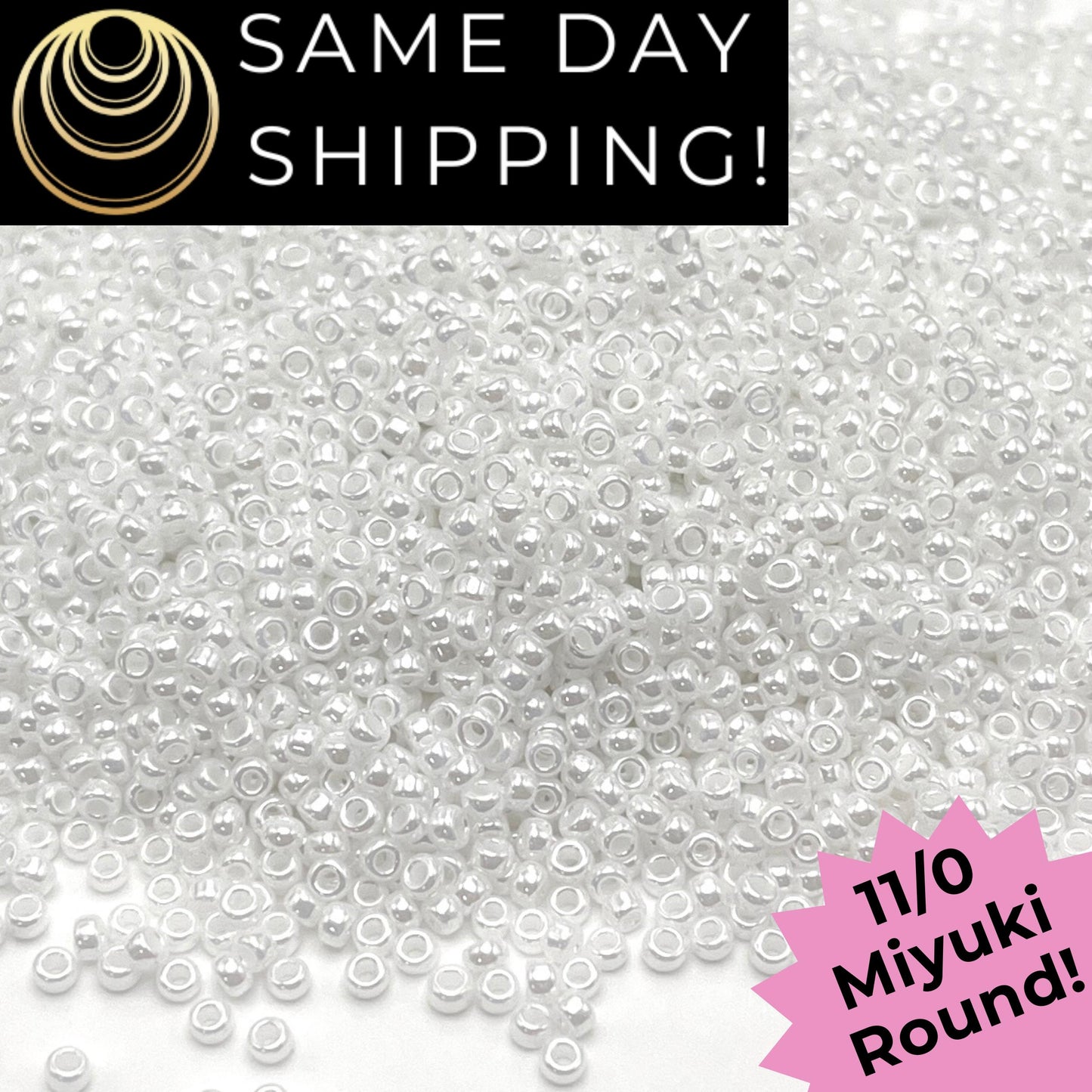 11-0420 Miyuki 11/0 Round Seed Beads White Pearl Ceylon