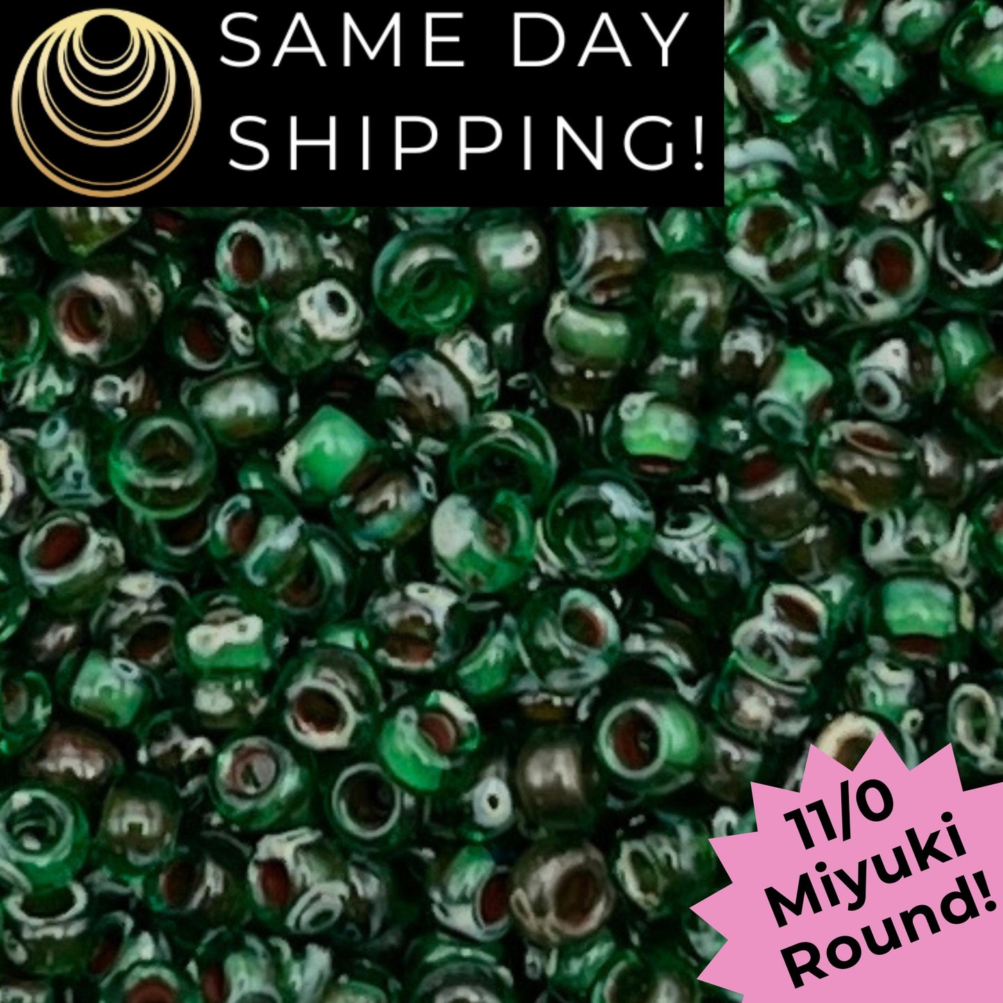 11-4507 Miyuki 11/0 Round Seed Beads Transparent Green Picasso