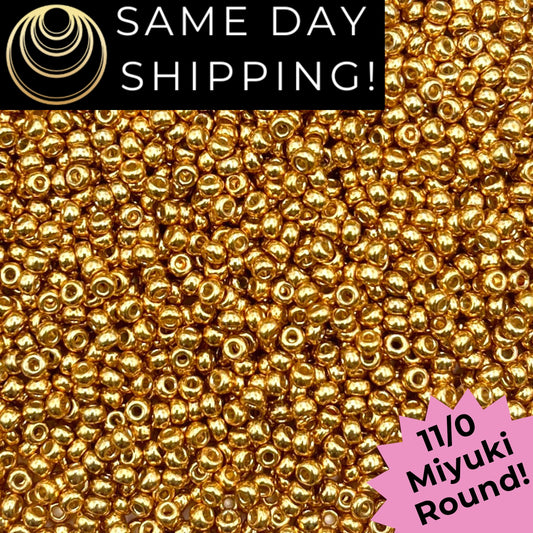11-4203 Miyuki 11/0 Round Seed Beads Duracoat Galvanized Yellow Gold