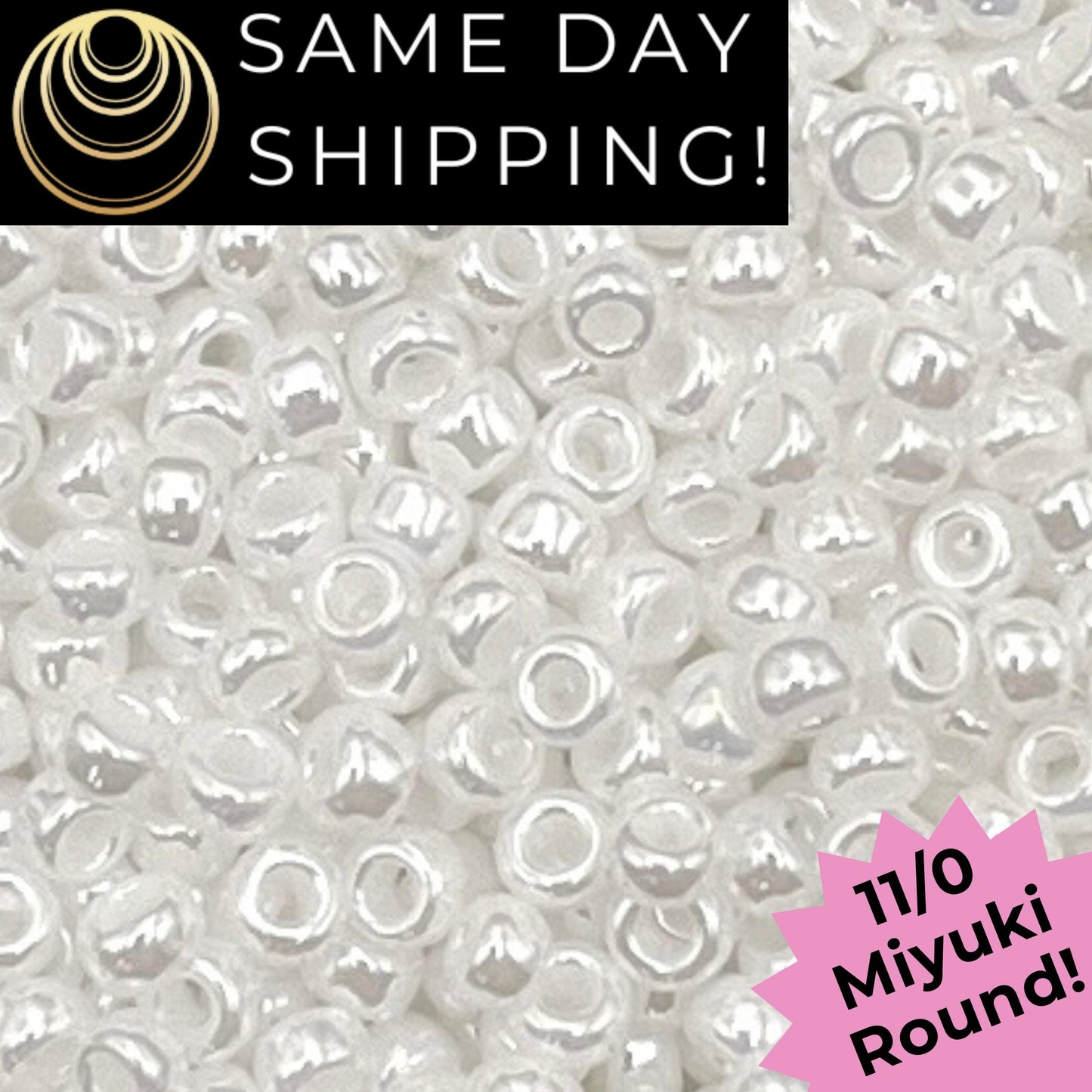 11-0420 Miyuki 11/0 Round Seed Beads White Pearl Ceylon