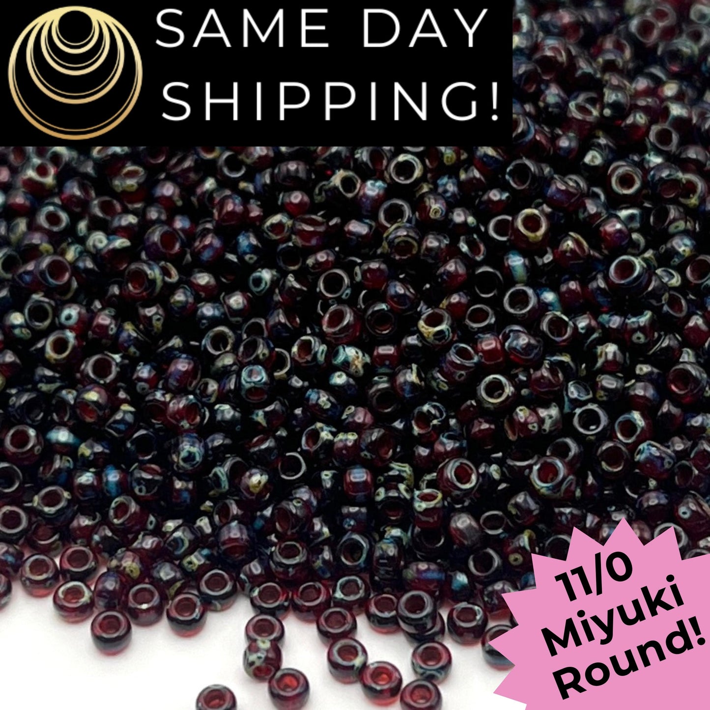 11-4504 Miyuki 11/0 Round Seed Beads Transparent Ruby Picasso