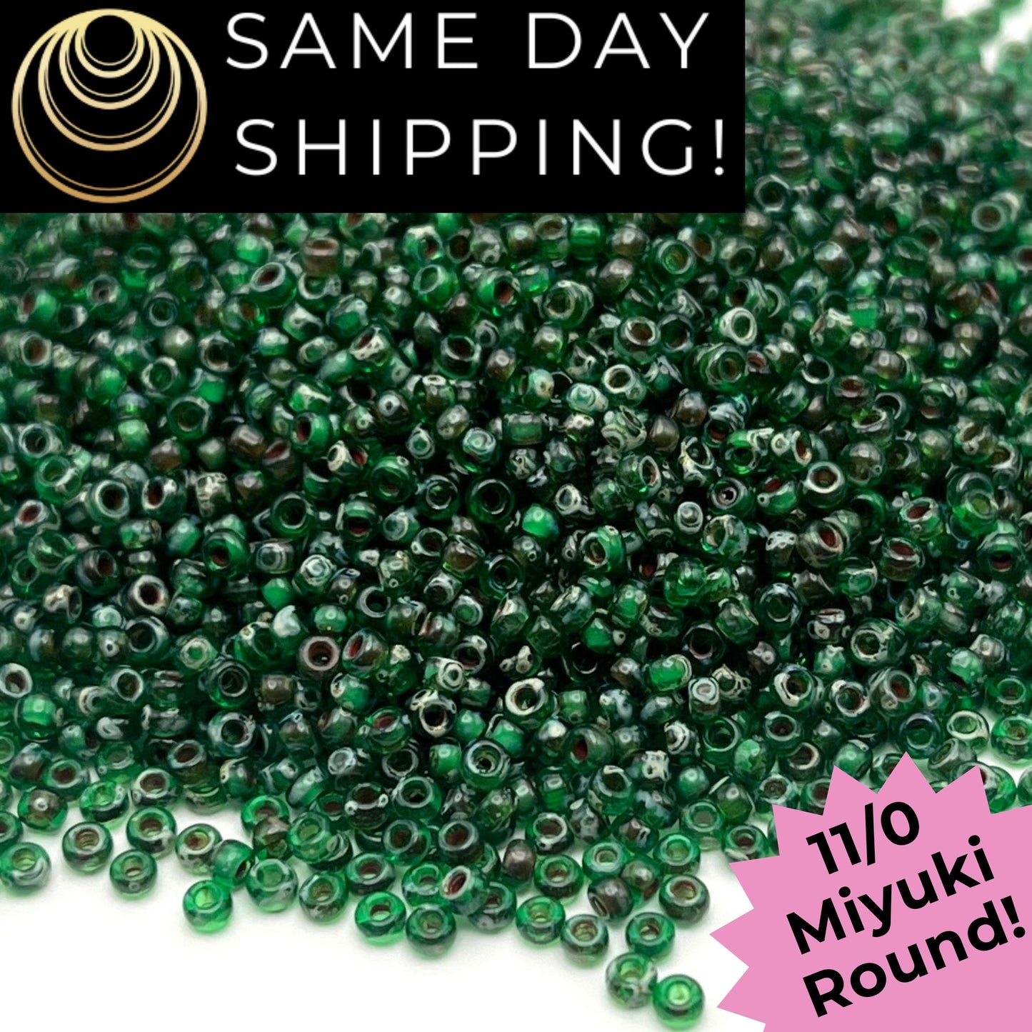 11-4507 Miyuki 11/0 Round Seed Beads Transparent Green Picasso