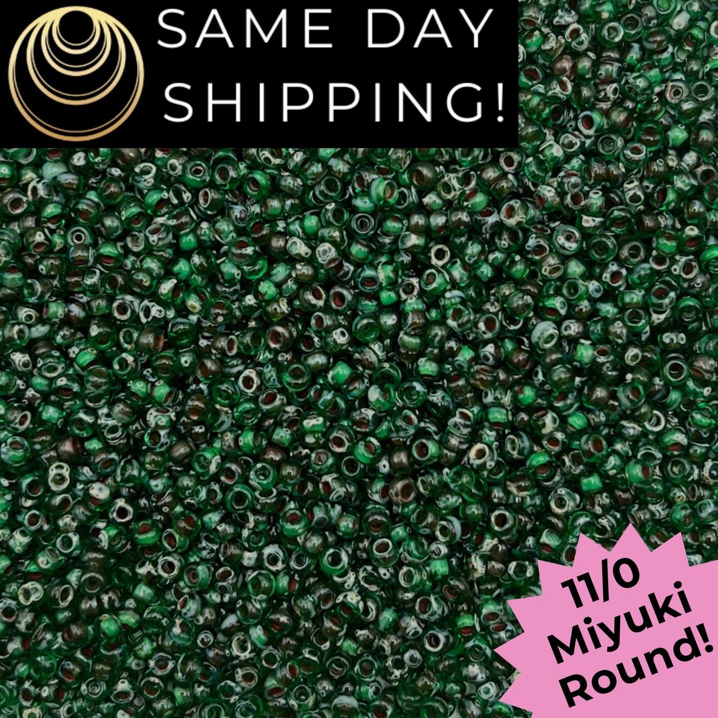 11-4507 Miyuki 11/0 Round Seed Beads Transparent Green Picasso