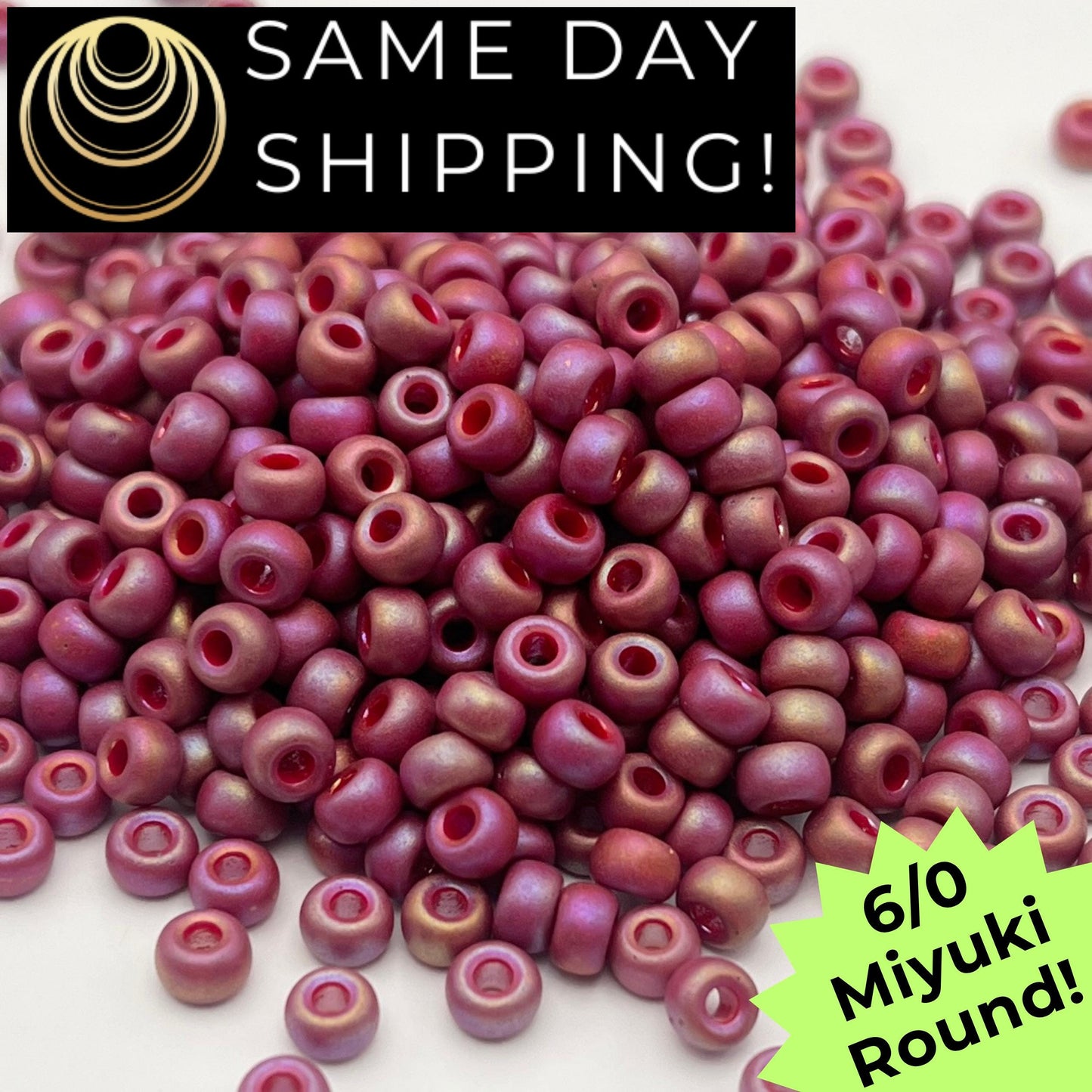 6-4696 6/0 Miyuki Round Beads Opaque Frosted Glaze Raspberry AB