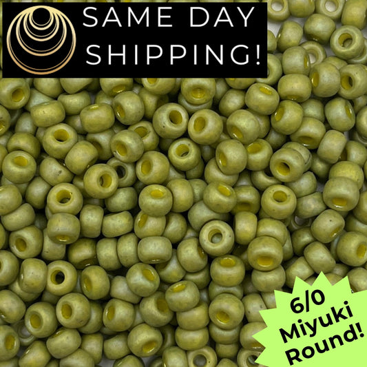 6-4697 6/0 Miyuki Round Beads Opaque Frosted Glaze Pistachio AB