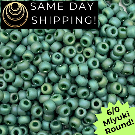 6-4699 6/0 Miyuki Round Beads Opaque Frosted Glaze Pine AB