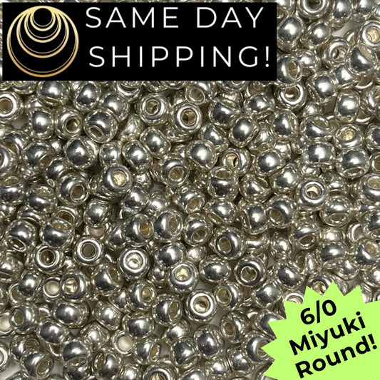 6-1051 6/0 Miyuki Round Seed Beads, Galvanized Silver