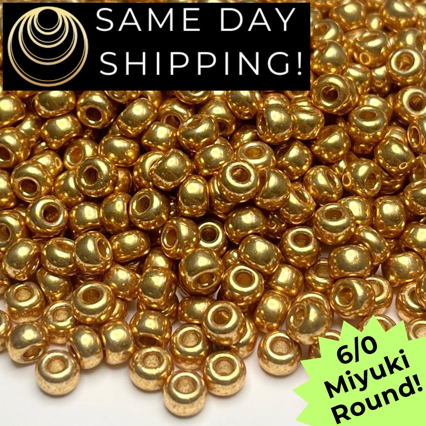 6-4202 6/0 Miyuki Round Seed Beads, Duracoat Galvanized Gold