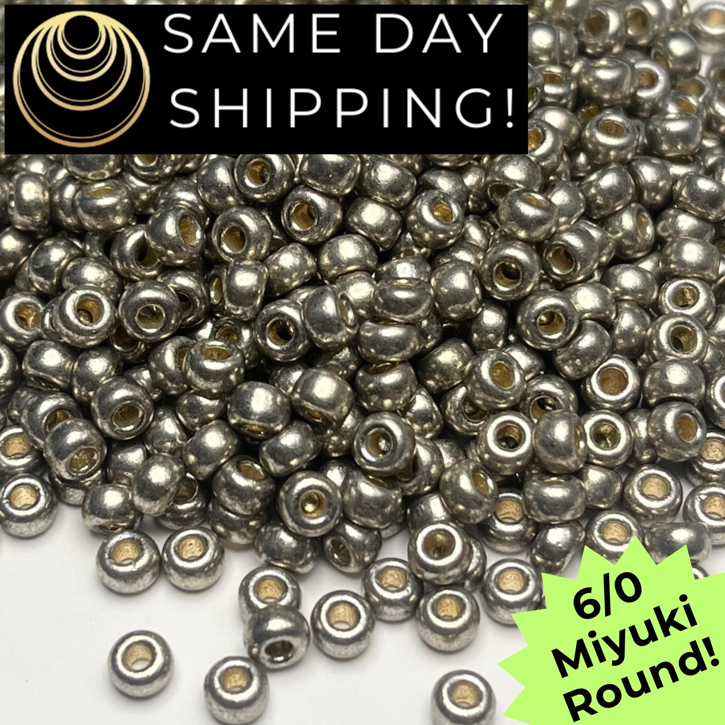 6-4221 6/0 Miyuki Round Seed Beads, Duracoat Galvanized Light Pewter