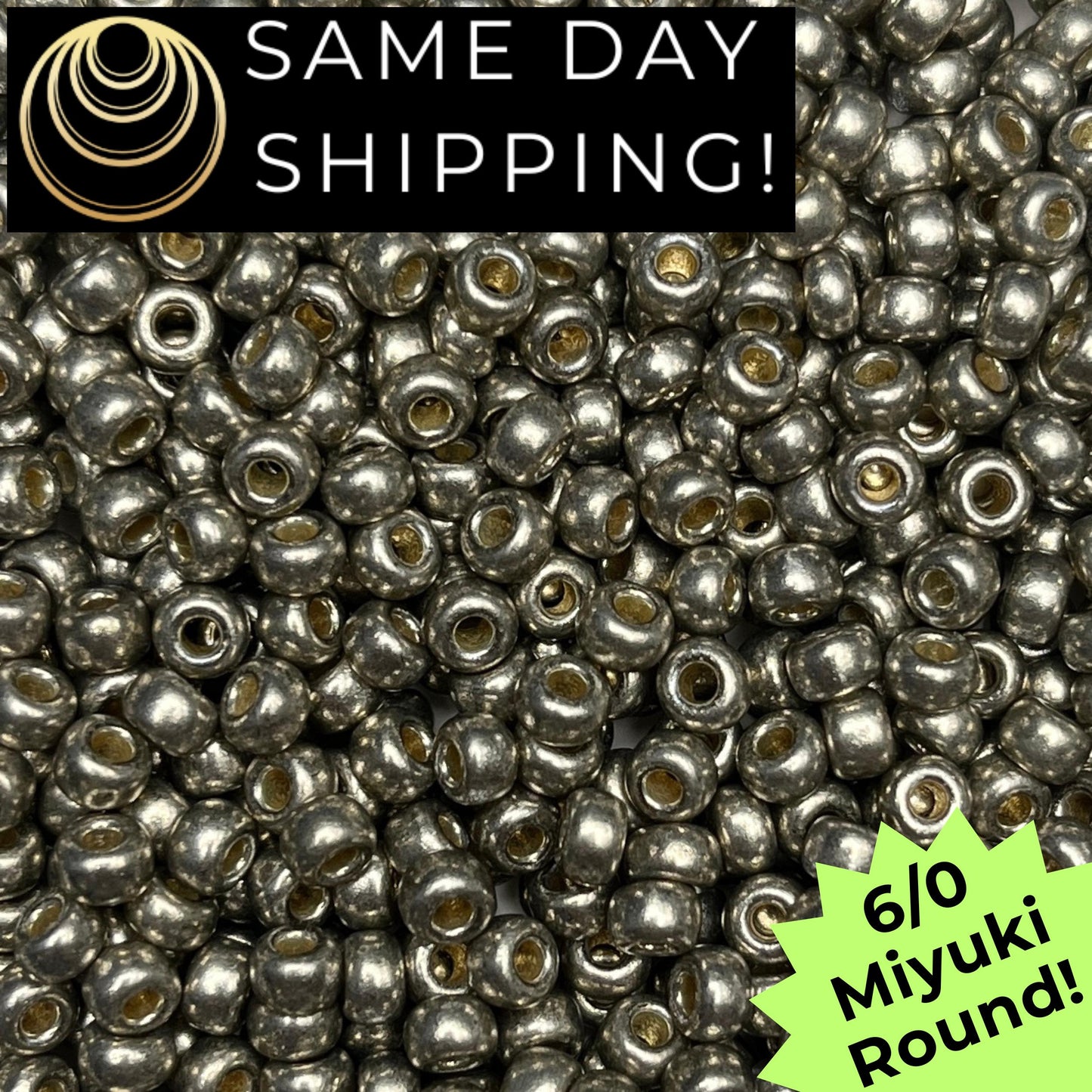 6-4221 6/0 Miyuki Round Seed Beads, Duracoat Galvanized Light Pewter