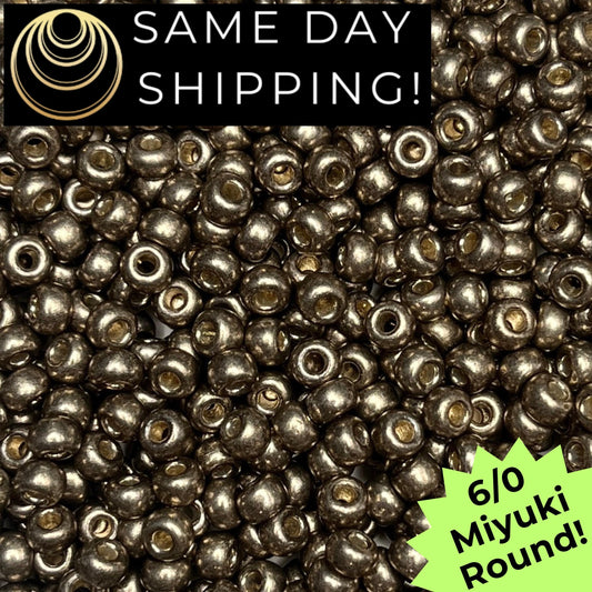 6-4222 6/0 Miyuki Round Seed Beads, Duracoat Galvanized Pewter