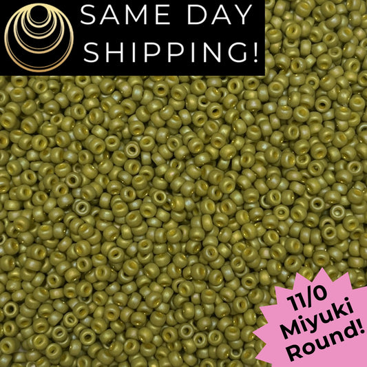 11-4697 Miyuki 11/0 Round Seed Beads Matte Glazed Olive Rainbow