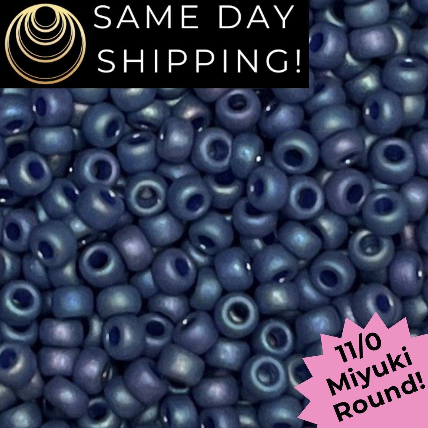 11-4703 Miyuki 11/0 Round Seed Beads Matte Frosted Glazed Navy Blue Rainbow