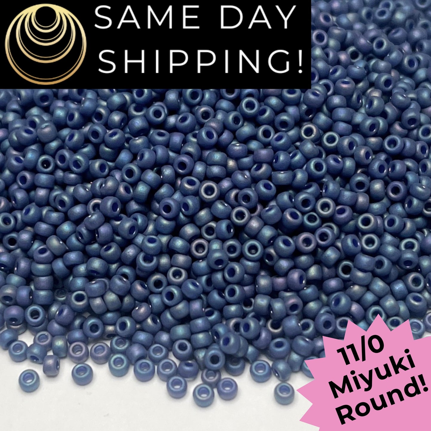 11-4703 Miyuki 11/0 Round Seed Beads Matte Frosted Glazed Navy Blue Rainbow