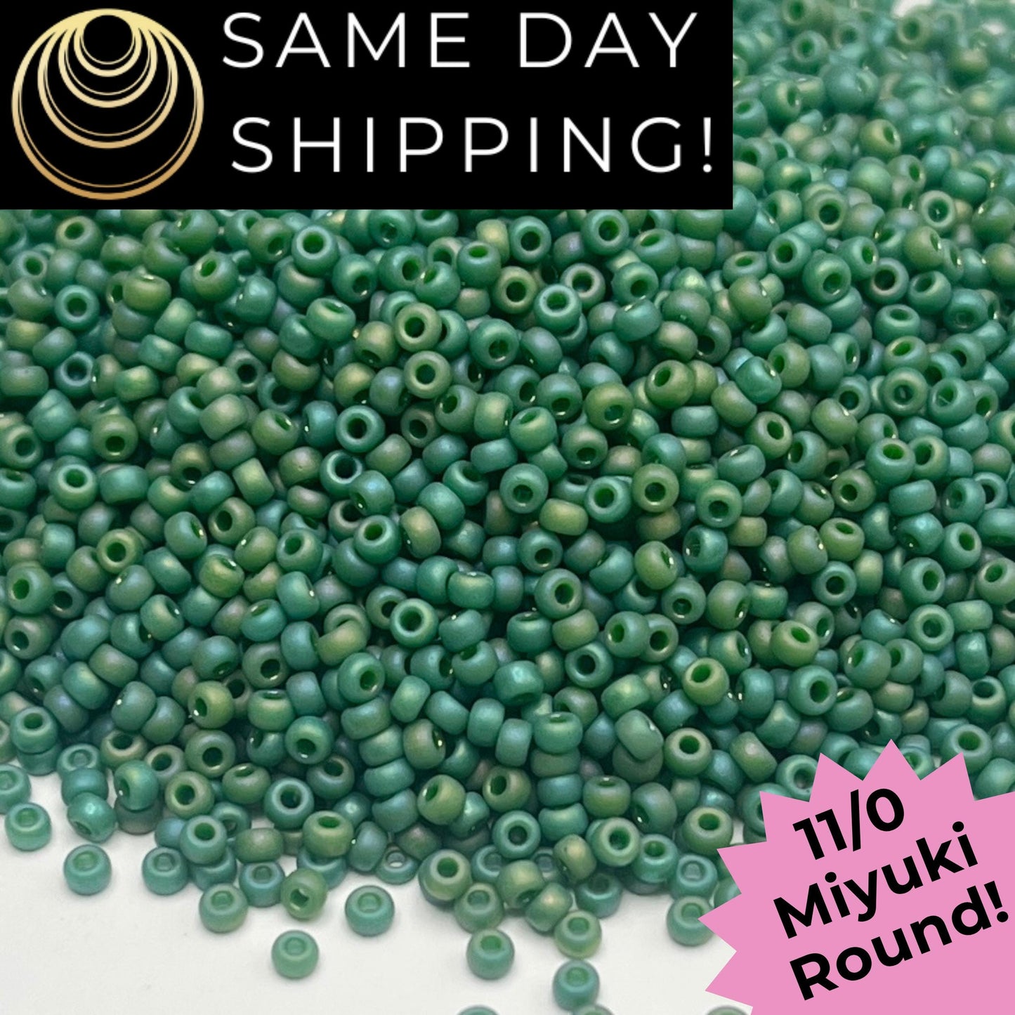 11-4699 Miyuki 11/0 Round Seed Beads Matte Glazed Frosted Green Rainbow