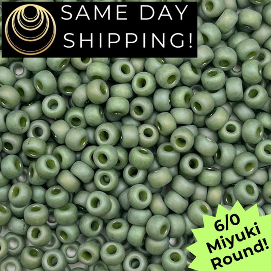 6-4698 6/0 Miyuki Round Beads Opaque Frosted Glaze Fern AB