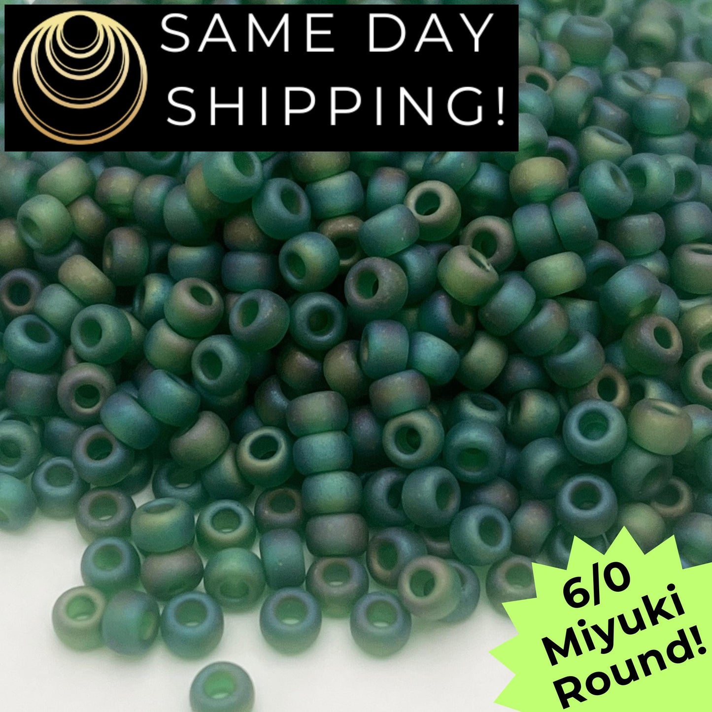 6-0146FR Miyuki 6/0 Round Beads, Matte Transparent Green AB
