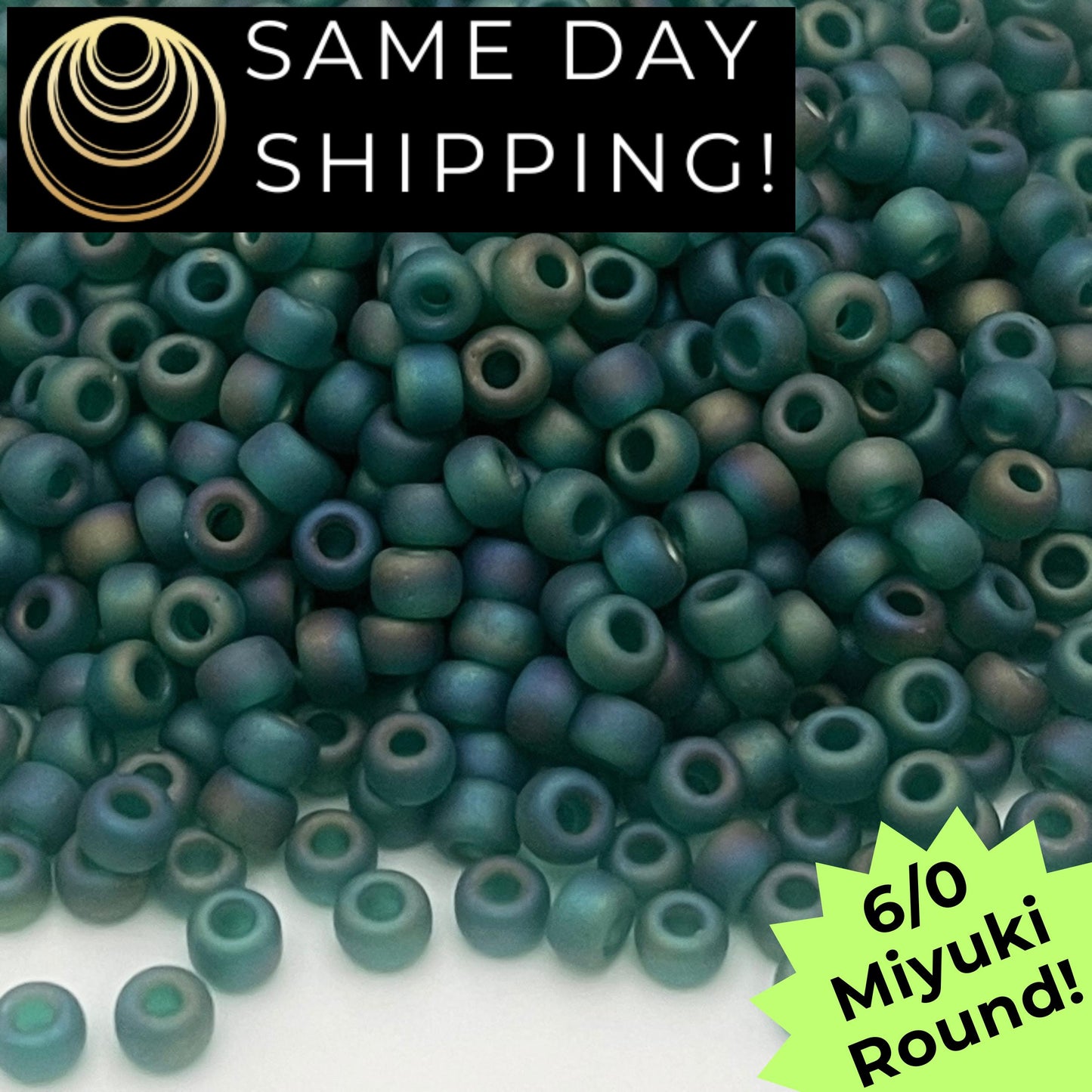 6-0147FR Miyuki 6/0 Round Beads, Matte Transparent Emerald Green AB