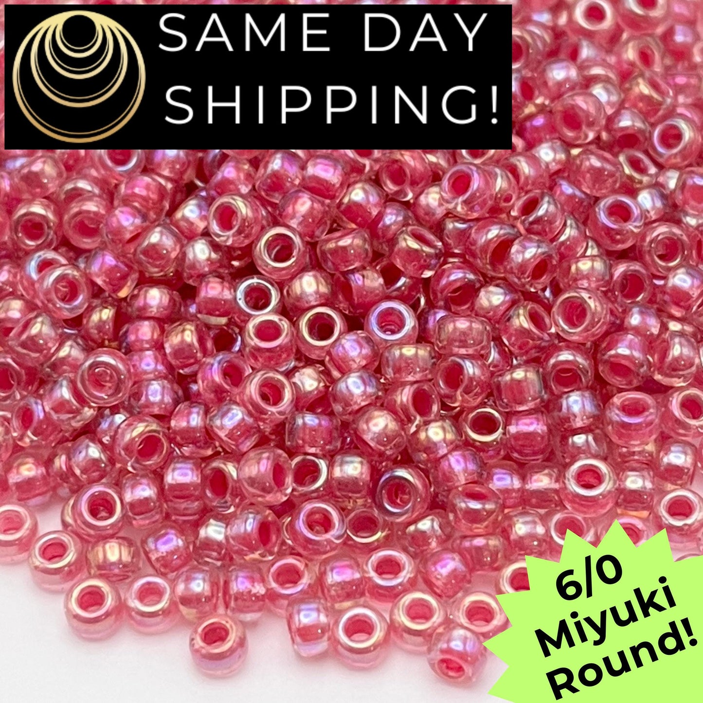 6-0355 Miyuki 6/0 Round Beads, Hot Pink Lined Crystal AB