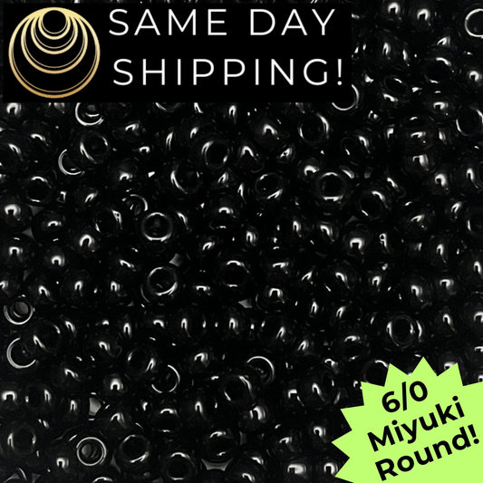 6-0401 Miyuki 6/0 Round Beads, Opaque Black