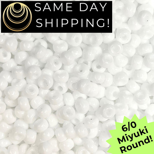 6-0402 Miyuki 6/0 Round Beads, Opaque White