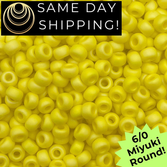 6-0404FR Miyuki 6/0 Round Beads, Matte Opaque Yellow AB