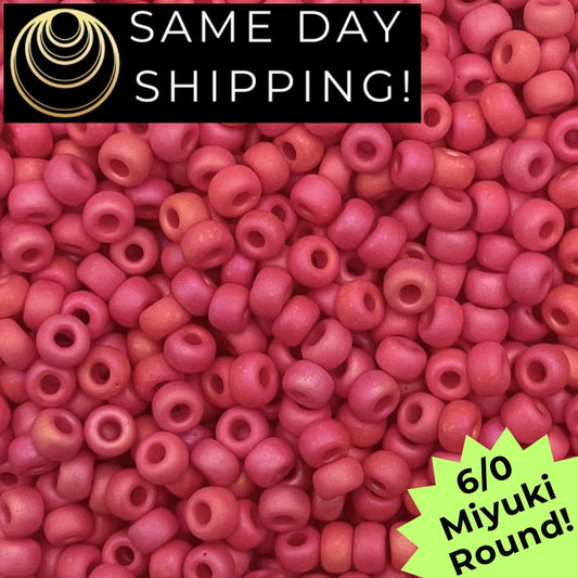 6-0408FR Miyuki 6/0 Round Beads, Matte Opaque Red AB