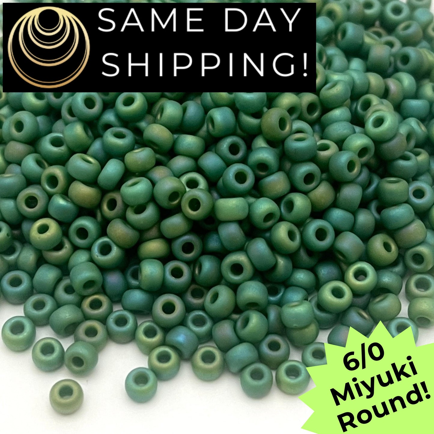 6-0411FR Miyuki 6/0 Round Beads, Matte Opaque Green AB