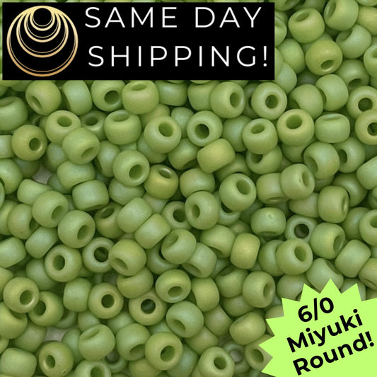 6-0416FR Miyuki 6/0 Round Beads, Matte Opaque Chartreuse AB