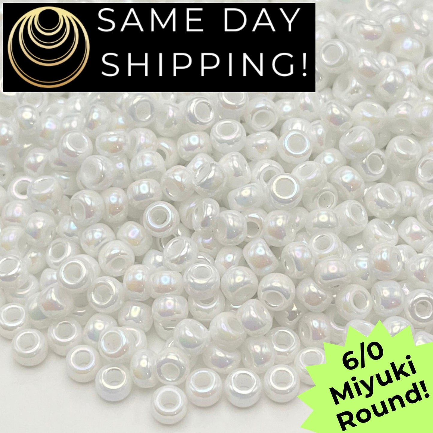6-0471 Miyuki 6/0 Round Beads, White Pearl AB (6-402R)
