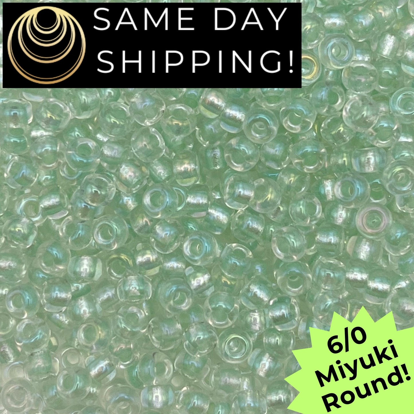 6-3642 Miyuki 6/0 Round Beads, Pearlized Pale Mint Crystal AB