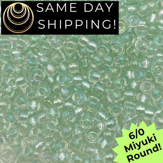 6-3642 Miyuki 6/0 Round Beads, Pearlized Pale Mint Crystal AB