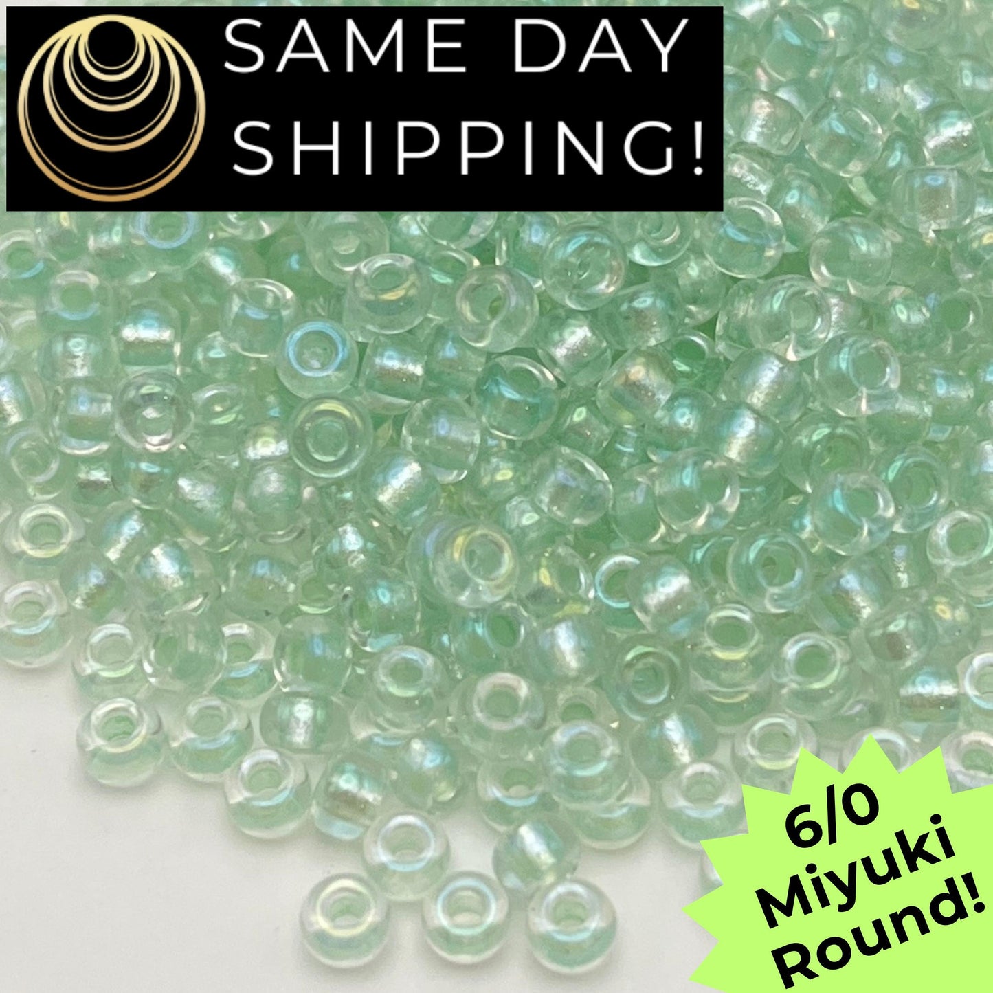 6-3642 Miyuki 6/0 Round Beads, Pearlized Pale Mint Crystal AB