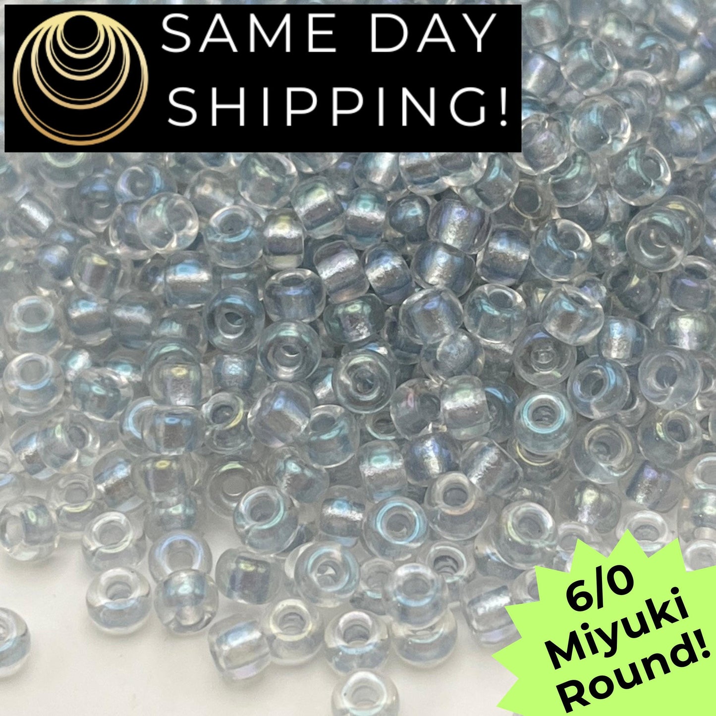 6-3644 Miyuki 6/0 Round Beads, Pearlized Pale Blue Crystal AB