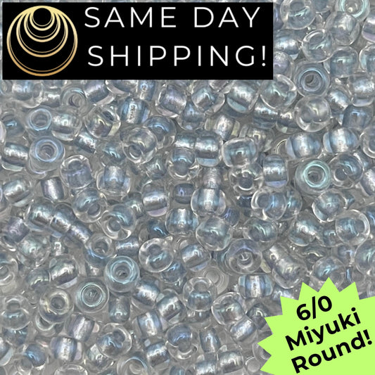 6-3644 Miyuki 6/0 Round Beads, Pearlized Pale Blue Crystal AB