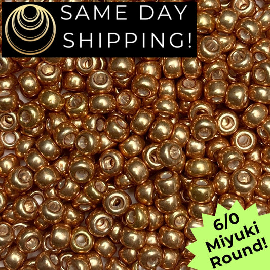 6-1053 6/0 Miyuki Round Seed Beads, Galvanized Gold