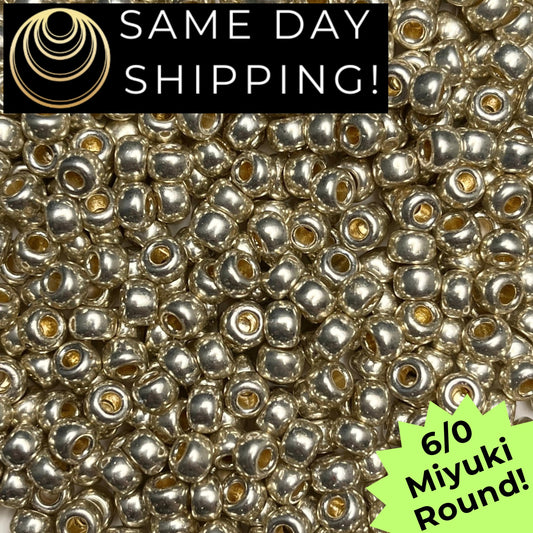 6-4201 6/0 Miyuki Round Seed Beads, Duracoat Galvanized Silver